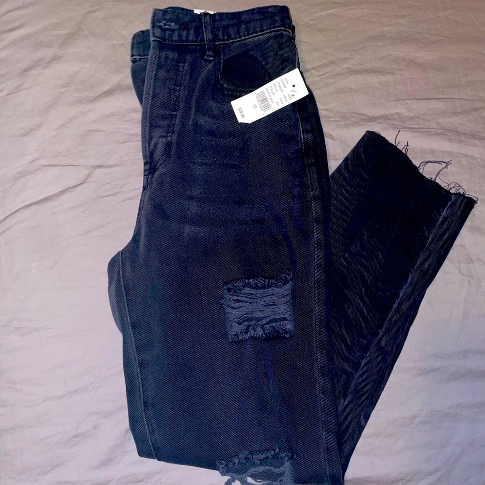 NEW PacSun Black High-Rise Straight Leg Distressed Jeans